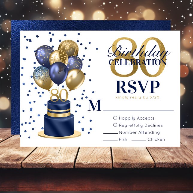 80 Birthday Marinho Blue Balloon Cake RSVP (Criador carregado)