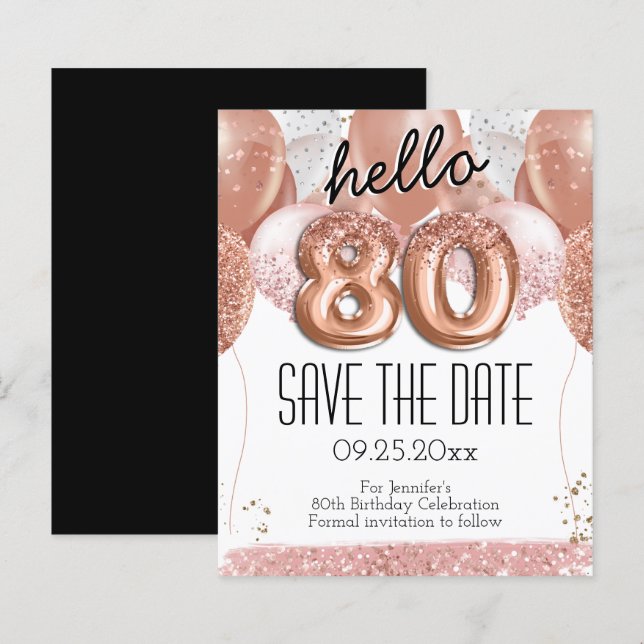 80 Birthday Pink Glitter Salvar a Data (Frente/Verso)