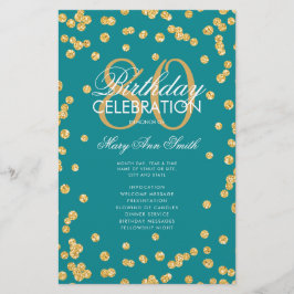 80 Birthday Programa Dourado Glitter Teal com Menu