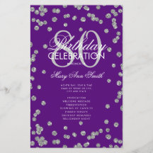 80 Birthday Programa Silver Purple Glitter Menu