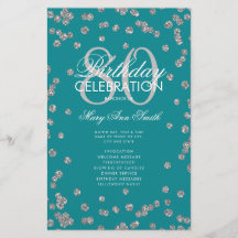 80 Birthday Programa Silver Teal Glitter Menu