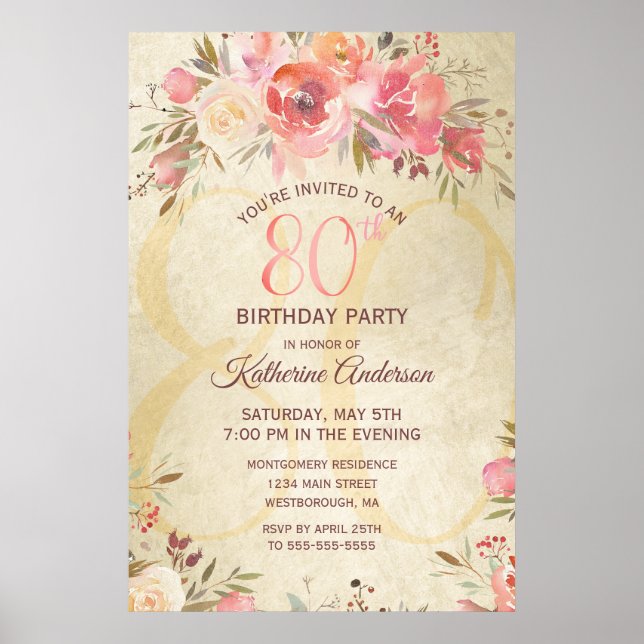 80 Birthday Shimmer Design Poster (Frente)