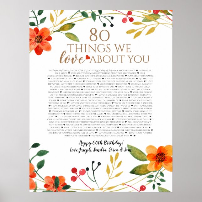 80 coisas que amamos sobre você poster de flores l (Frente)
