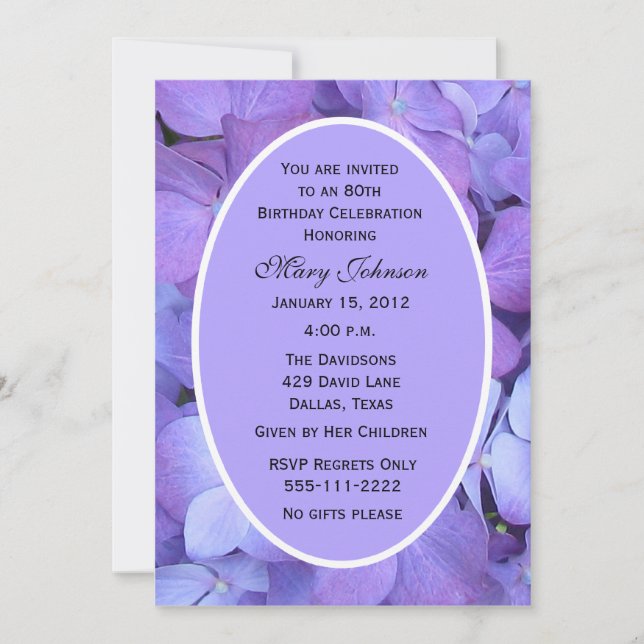 80 Convite de aniversário Hydrangeas (Frente)