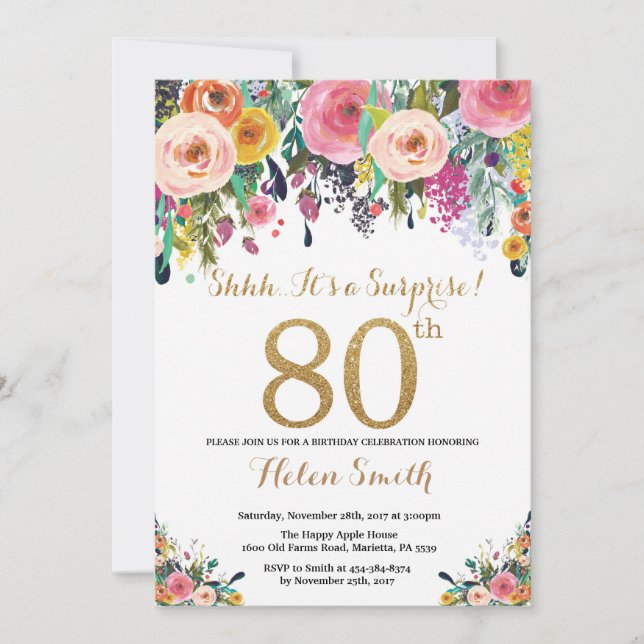 80 Convite de Aniversário para Surpresa Floral (Frente)