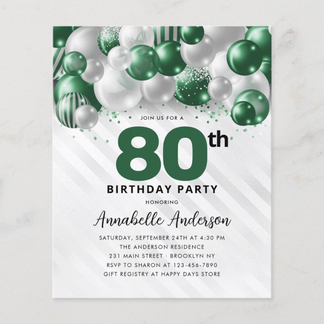 80 de Aniversário do Balão de Silver Verde de Orça (Frente)