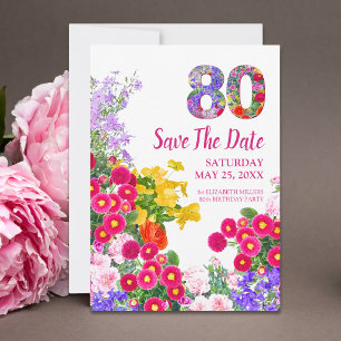 80 de aniversário floral moderno Guardar o Cartão