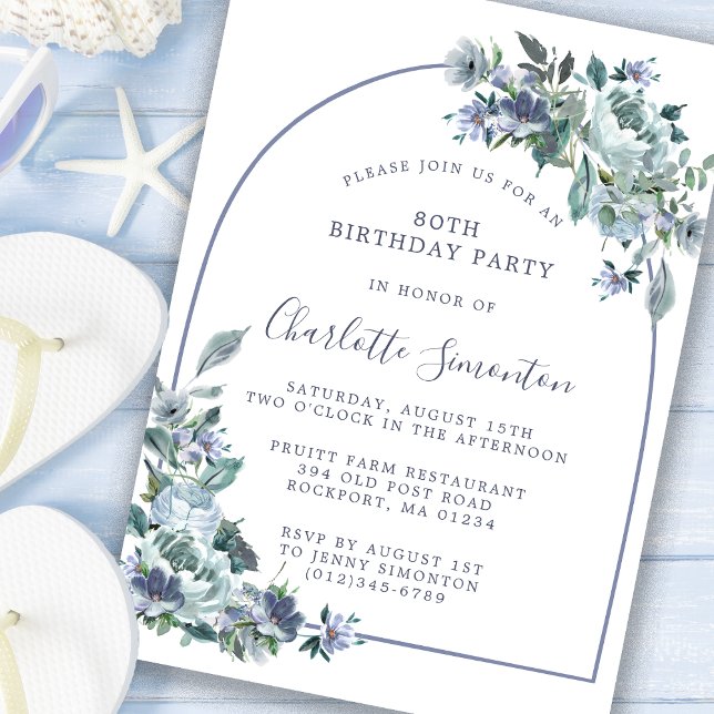 80 de Arca Floral Dusty Blue Convite de Aniversári (Criador carregado)
