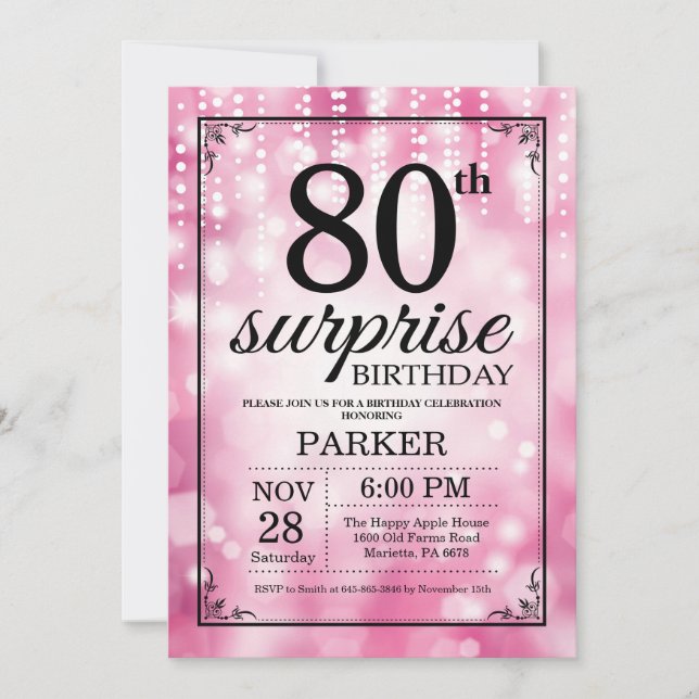 80 de Surpresa - Bolha Rosa de Convite de Aniversá (Frente)