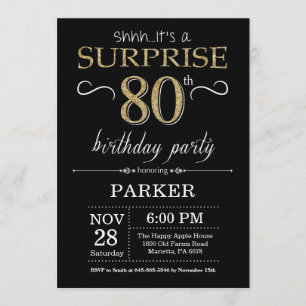 80 de Surpresa - Convite de Aniversário Preto e D