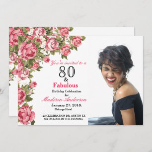 80 e Fabuloso Floral   Convites de aniversário de 