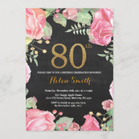 80 Floral Aniversário Convite Dourado
