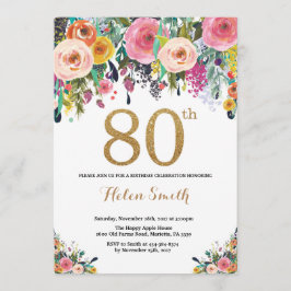 80 Floral Aniversário Convite Dourado