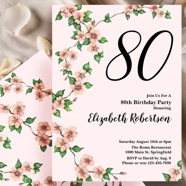 80 Floral Convite de Aniversário a Rosa Esbranquiç (Criador carregado)