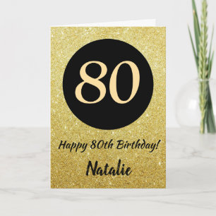 80 Happy Birthday - Cartão brilhante Dourado e pre