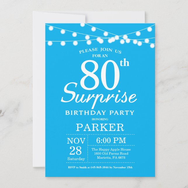 80 Surpresa Azul de Convite de Aniversário (Frente)