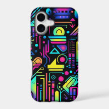80s Neon Geometric Pattern iPhone Case | Retro