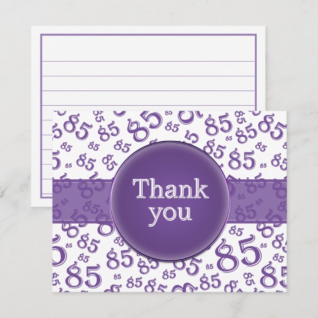 85º Obrigado: Padrão de Número Roxo/Branco (Frente/Verso)
