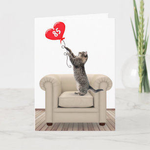 85.º Aniversário do Gato com Cartão Balão de C