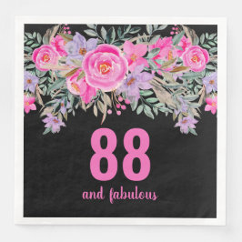 88.º aniversário de guardanapos florais cor-de-ros