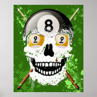 8 & 9 Billiards de esfera Poster de crânio