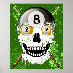 8 & 9 Billiards de esfera Poster de crânio