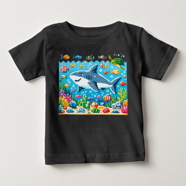 8-Bit Shark Adventure T-Shirt (Frente)