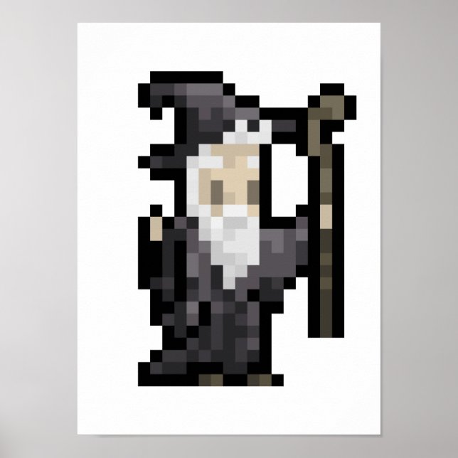 8-Bit Wizard Spell Casting Pixel Art Poster (Frente)