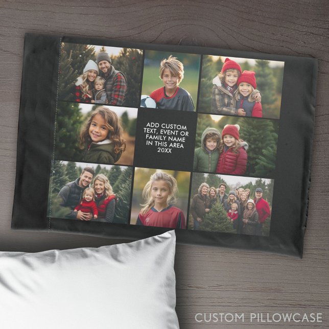 8 Colagem de Fotos - Texto Personalizado - Fundo P (Create Your Own Photo Collage Pillowcase)