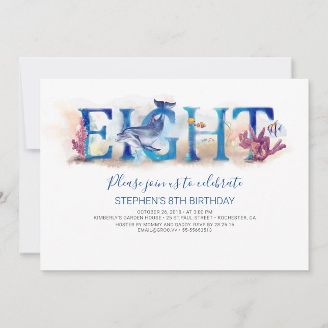8 Convite De Aniversário Sob O Mundo Marinho Do Ma (Frente)