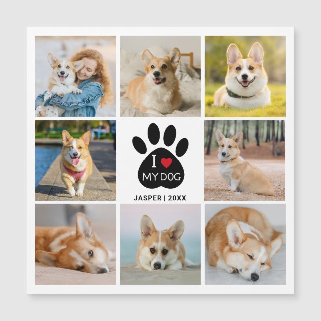 8 Foto Collage Heart I Love My Dog Magnetic Card (Frente)