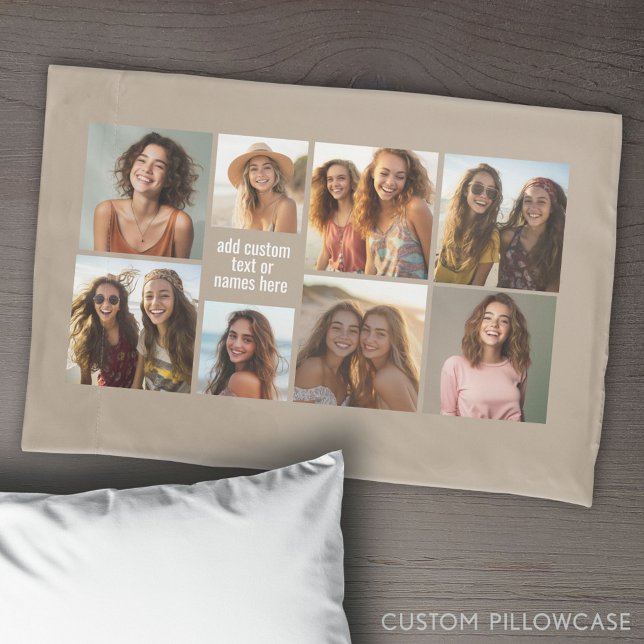 8 Mínimo de Colagem de Fotos - Taupe e Grade Branc (Create Your Own Photo Collage Pillowcase)