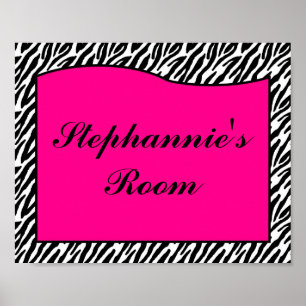 8x10 Nome Wall Art Hot Pink Zebra Impressão Animal