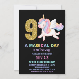 9º Arco-Íris Unicórnio Convites de Aniversário Neg