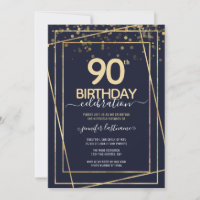 90 Aniversário Celebração Azul e Ouro Convite