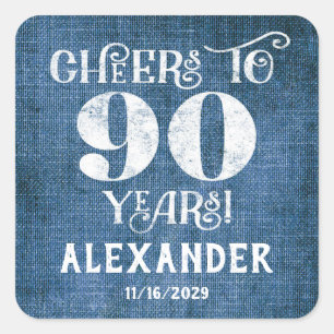90 Birthday Blue Linen Obrigado Pelos Adesivos