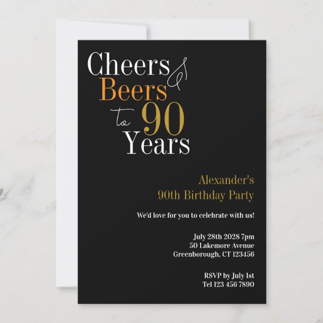 90 Birthday Cheers and Beers Convite de festas (Frente)