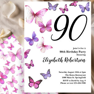 90 de Borboleta Convite de Aniversário em Rosa/Rox