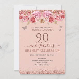 90 e Fabuloso Convite Rosa de Aniversário para Adu