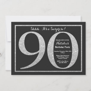 90 Surpresa - Glitter de Silver de Convite de Aniv
