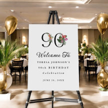 90th Birthday Simple Elegant Tropical Floral