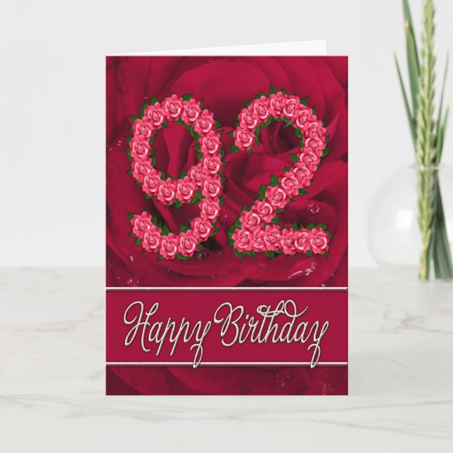 92.o cartão de aniversário com rosas e folhas (Frente)