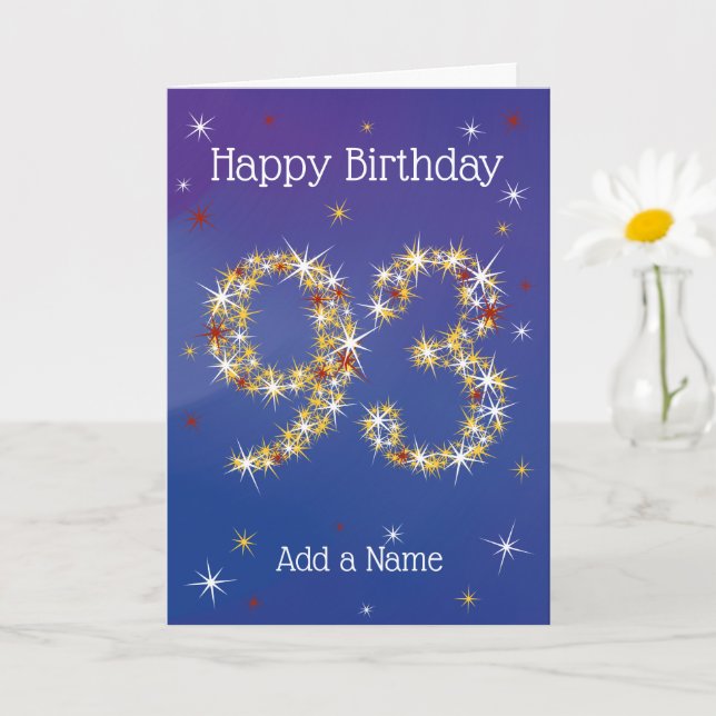 93º aniversário - 93 em Estrelas - Azul - Cartão d (Planta pequena)