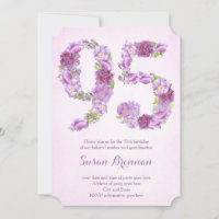 95º aniversário de convites para uma senhora, conv