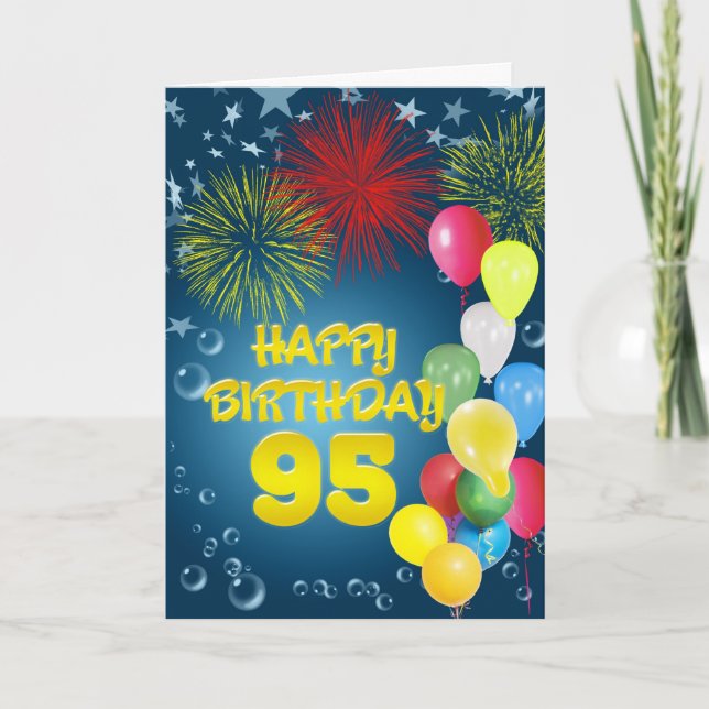 95º Cartão de aniversário com fogos de artifício e (Frente)