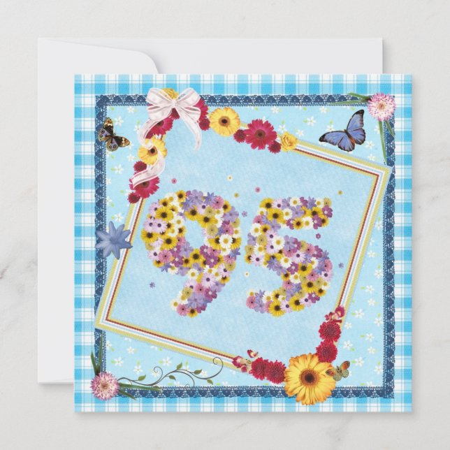 95º flores do Convite de aniversário, borboletas (Frente)