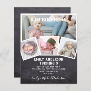 9.º Aniversário Colagem de Fotos Convidam Menina M