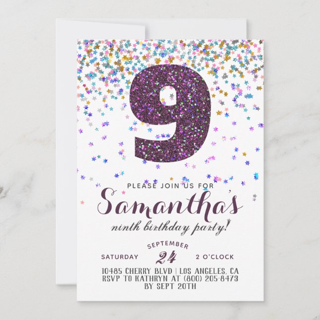 9.º Aniversário Confetti Convite (Frente)