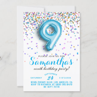 9.º Aniversário Confetti Convite