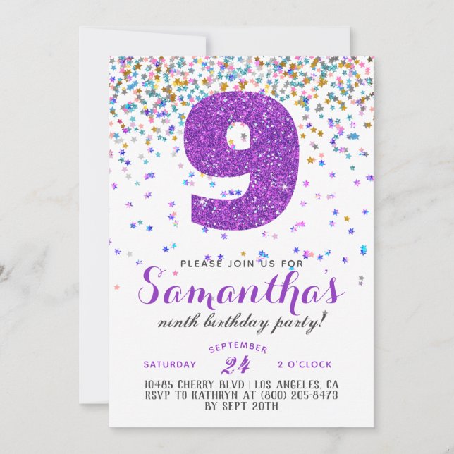 9.º Aniversário Confetti Convite (Frente)